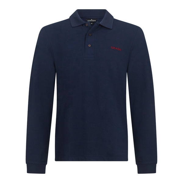 gisada Regular Fit Long Sleeves Polo in Luxe Interlock Piquet with Embroidery Gisada Logo