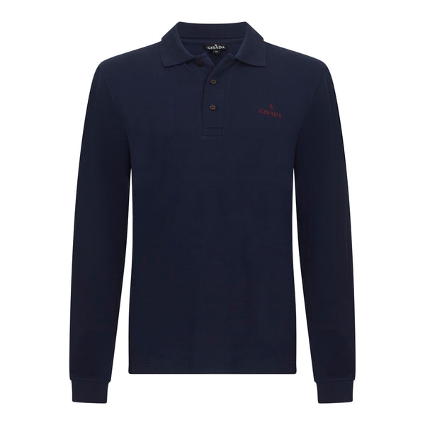 gisada Regular Fit Long Sleeves Polo in Premium Cotton with Rubber Logo