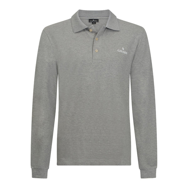 gisada Regular Fit Long Sleeves Polo in Premium Cotton with Rubber Logo