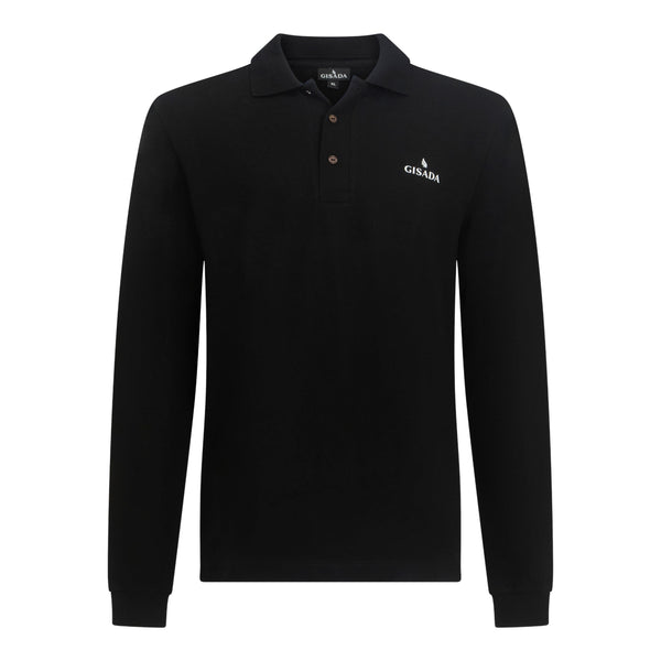 gisada Regular Fit Long Sleeves Polo in Premium Cotton with Rubber Logo
