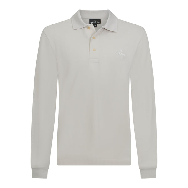 gisada Regular Fit Long Sleeves Polo in Premium Cotton with Rubber Logo