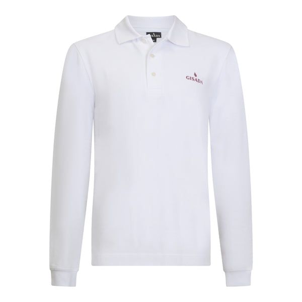 gisada Regular Fit Long Sleeves Polo in Premium Cotton with Rubber Logo