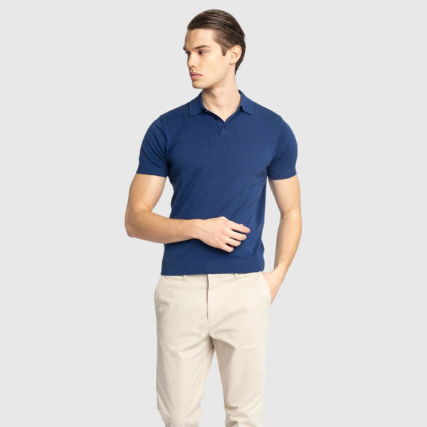 Gisada Regular Fit Premium Cotton Knit Polo With Patch Label