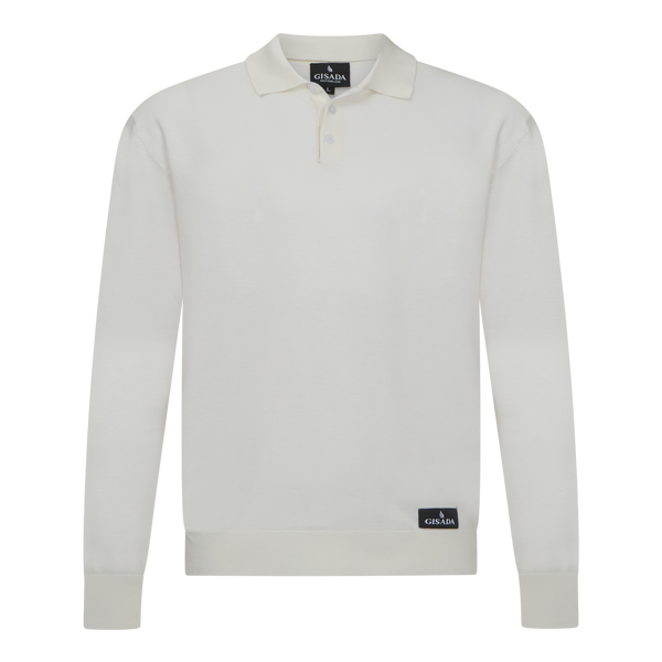 gisada Regular Fit Premium Cotton Long Sleeve Knit Polo with Patch Label