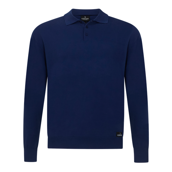 gisada Regular Fit Premium Cotton Long Sleeve Knit Polo with Patch Label