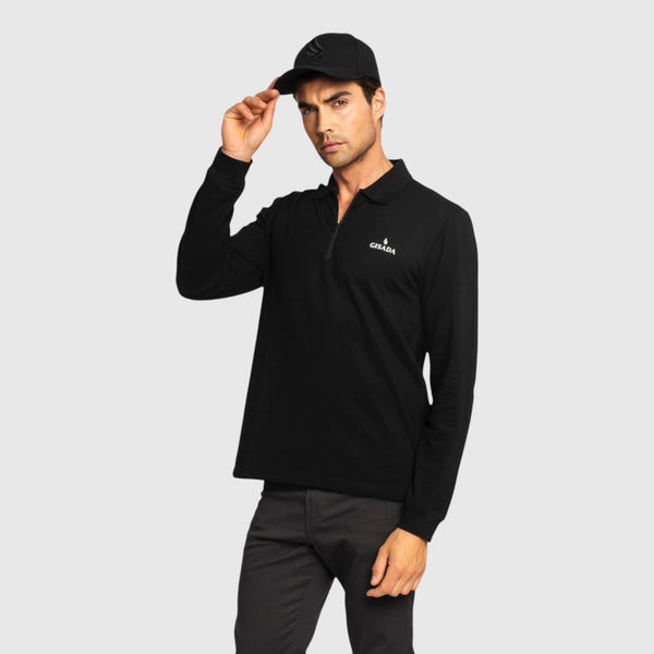 Gisada Regular Fit Zip-Up Polo In Luxe Interlock Piquet With Rubber Gisada Logo