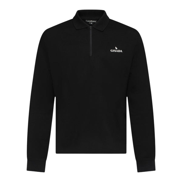 gisada Regular Fit Zip-Up Polo in Luxe Interlock Piquet with Rubber Gisada Logo