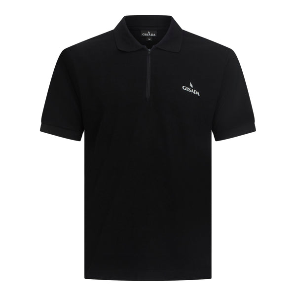 gisada Regular Fit Zip-Up Polo in Luxe Interlock Piquet with Rubber Logo