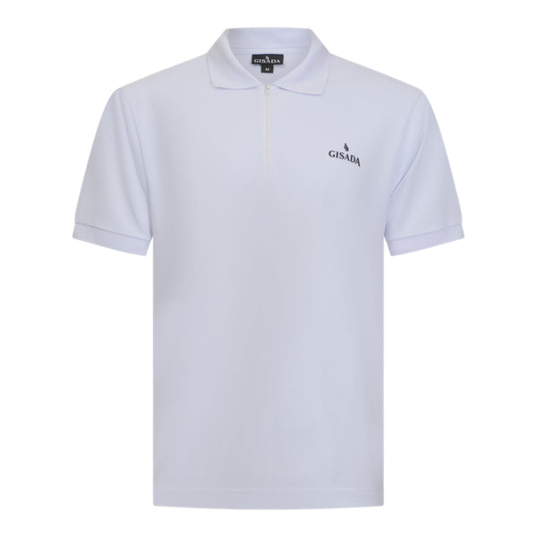 gisada Regular Fit Zip-Up Polo in Luxe Interlock Piquet with Rubber Logo