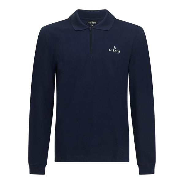 gisada Regular Fit Zip-Up Polo in Luxe Interlock Piquet with Rubber Gisada Logo
