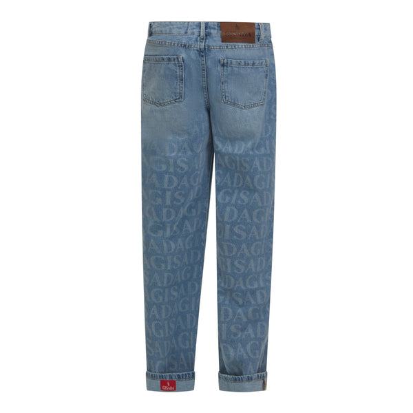 Gisada Wide Leg Denim Jeans With Allover Gisada Logo