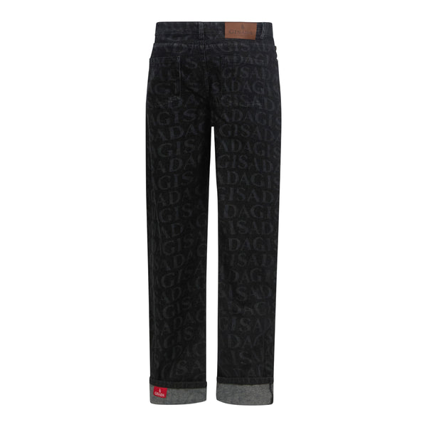 Gisada Wide Leg Denim Jeans With Allover Gisada Logo