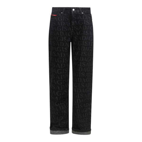 gisada Wide Leg Denim Jeans with Allover Gisada Logo