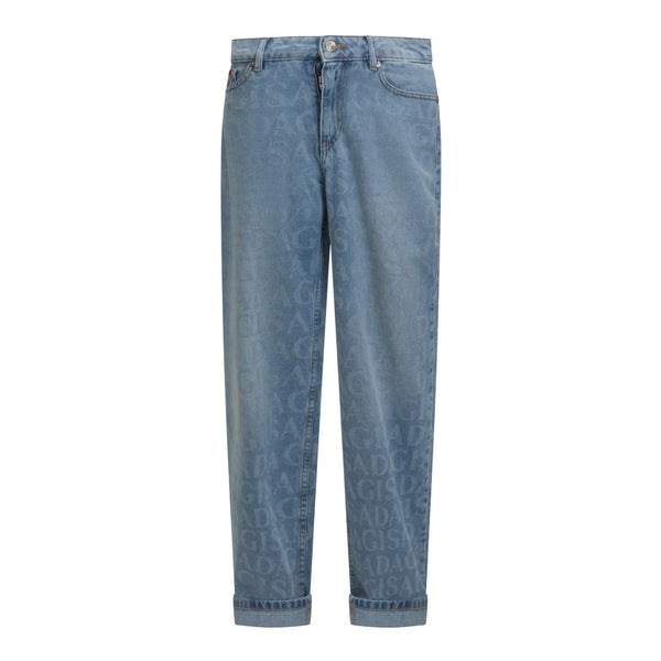 gisada Wide Leg Denim Jeans with Allover Gisada Logo