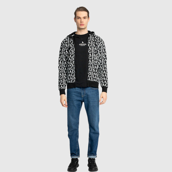 Gisada Zip-Up Hoodie In Midweight Cotton With Allover Print