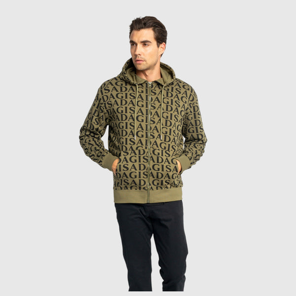 Gisada Zip-Up Hoodie In Midweight Cotton With Allover Print