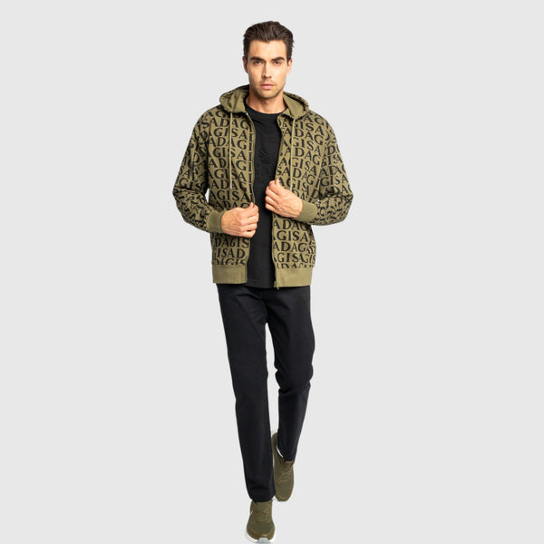 Gisada Zip-Up Hoodie In Midweight Cotton With Allover Print