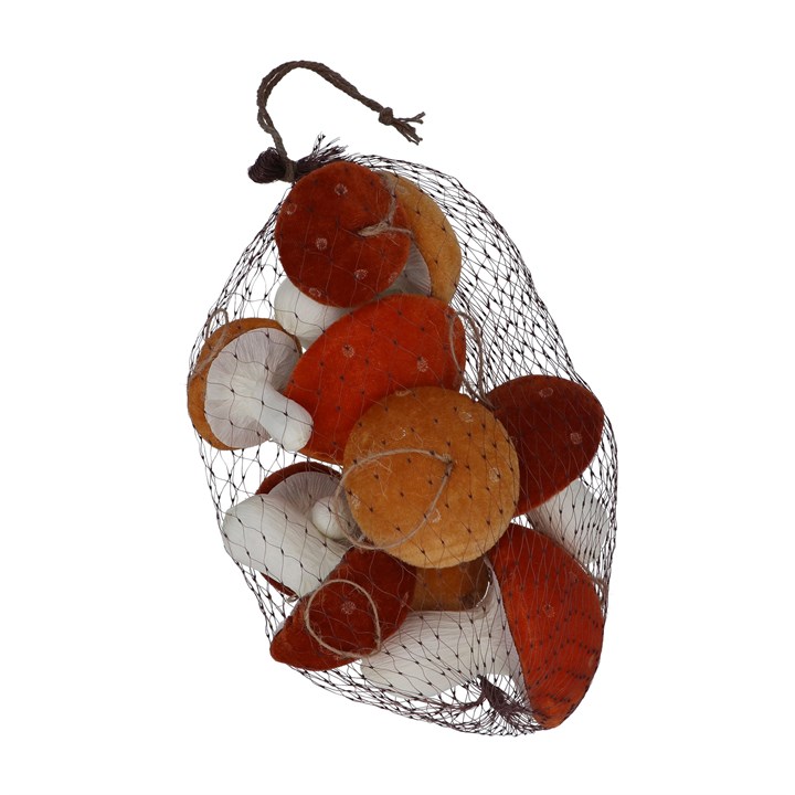 gisela graham Bag of 10 Velvet Decorations - Autumn Mix Toadstools