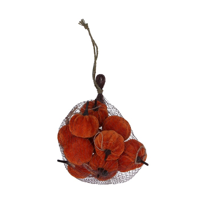 gisela graham Bag of 12 Velvet Decorations - Orange Mini Pumpkin Mix