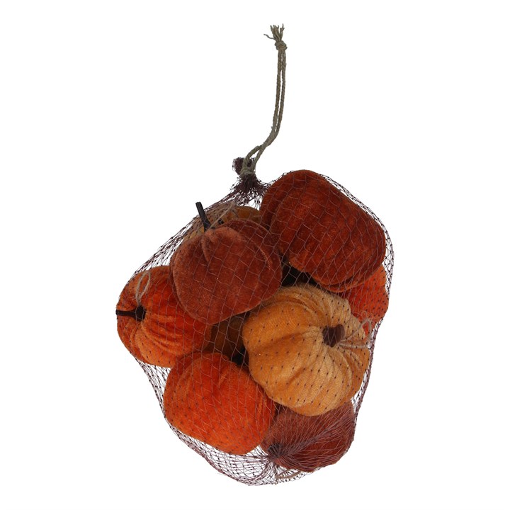 gisela graham Bag of 9 Velvet Decorations - Autumn Mini Pumpkin Mix