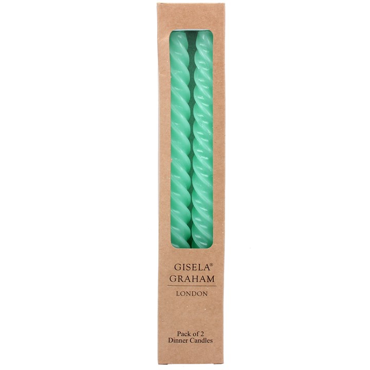 gisela graham Box of 2 Taper Candles - Pastel Mint Green Twist