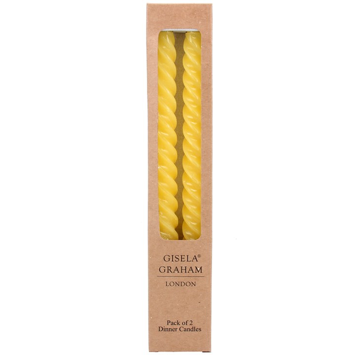gisela graham Box of 2 Taper Candles - Pastel Yellow Twist