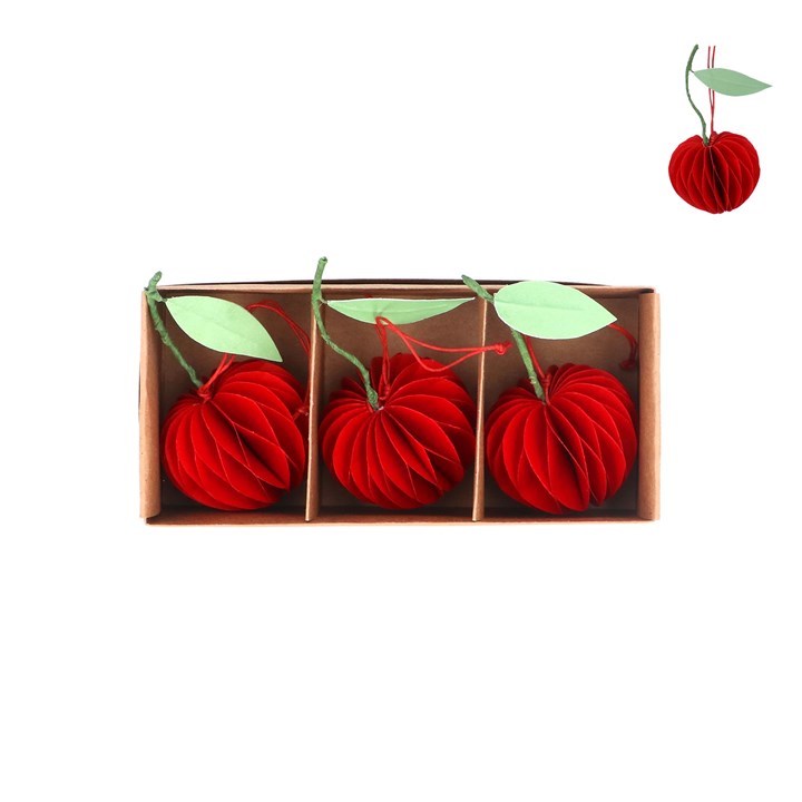 gisela graham Box of 3 Paper Decorations - Honeycomb Cherries
