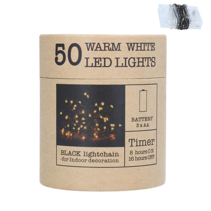 gisela graham Box of 50 LED Lights 5m - Warm White on Black Wire