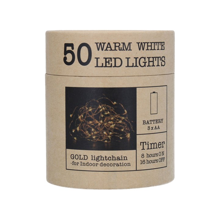 gisela graham Box of 50 LED Lights 5m - Warm White on Gold Wire