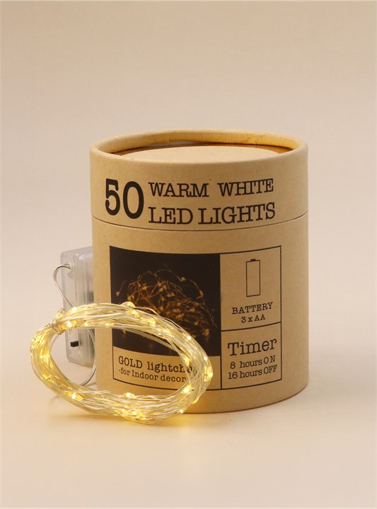 Gisela Graham Box Of 50 LED Lights 5m - Warm White On Gold Wire