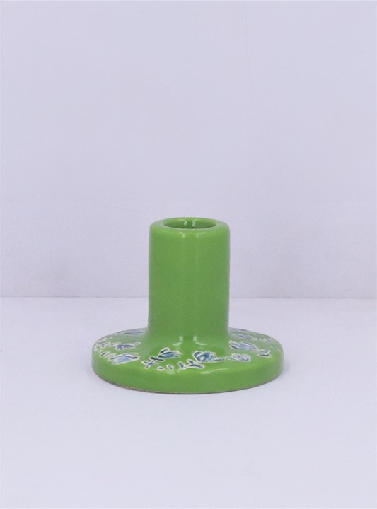 Gisela Graham Ceramic Candle Holder - Green With Blue Flowers
