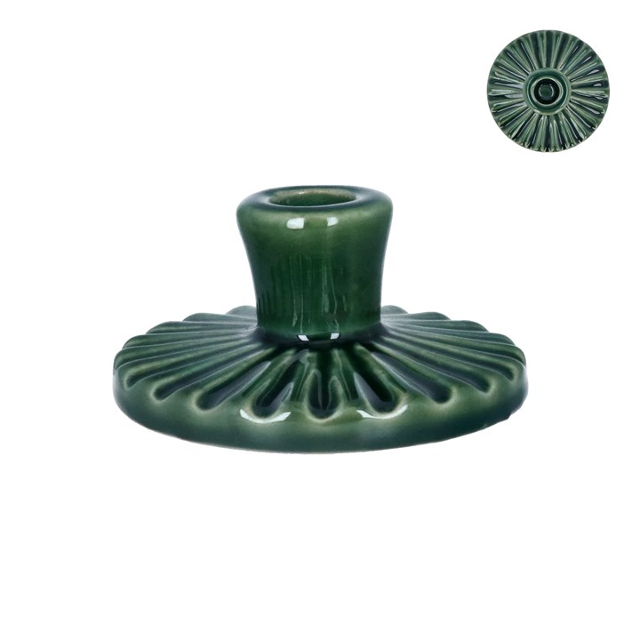 gisela graham Ceramic Candle Holder - Round Dark Green