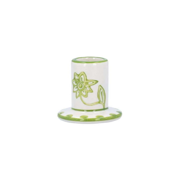 gisela graham Ceramic Mini Candlestick - White with Green Flowers
