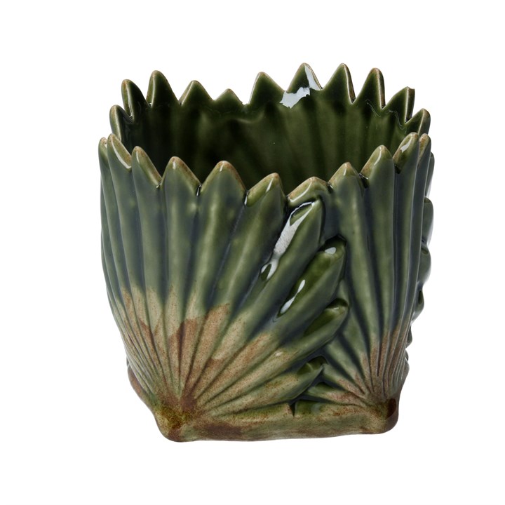 gisela graham Ceramic Pot Cover - Antiqued Green Fan Leaf
