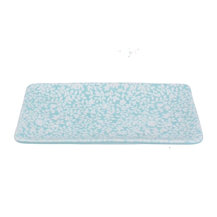 gisela graham Ceramic Rectangle Trinket Dish - Blue Floral Vines