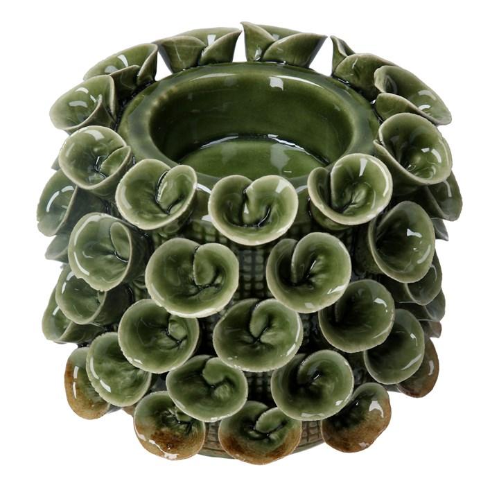 gisela graham Ceramic T-Lite Holder - Antiqued Green Pixie Lichen