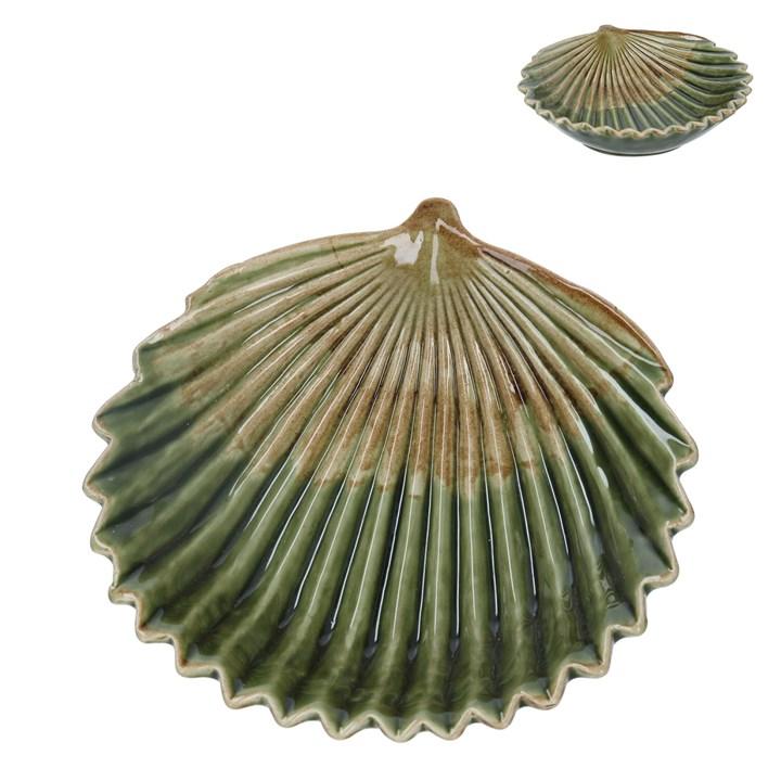 gisela graham Ceramic Trinket Dish - Antiqued Green Fan Leaf