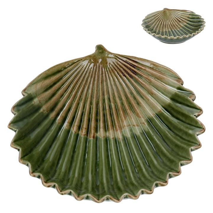 gisela graham Ceramic Trinket Dish - Antiqued Green Fan Leaf
