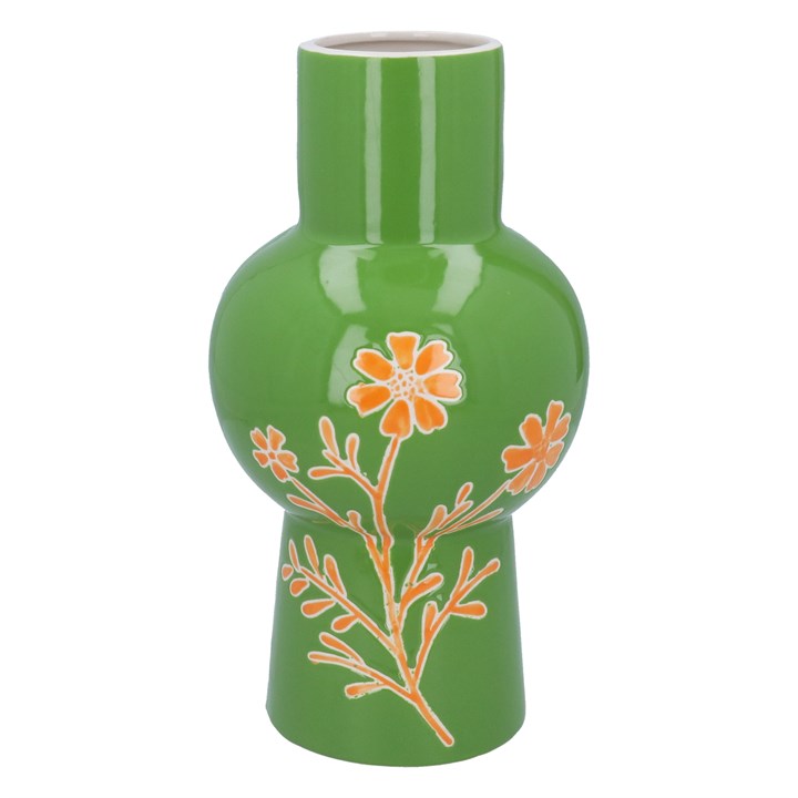 gisela graham Ceramic Vase - Decorative Green with Orange Flowers