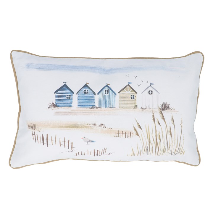 gisela graham Cotton Cushion - Beach Huts Rectangle with Pad