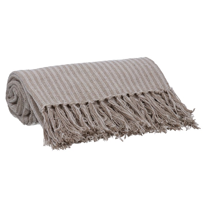 gisela graham Cotton Throw - 150cm Taupe Woven Stripe