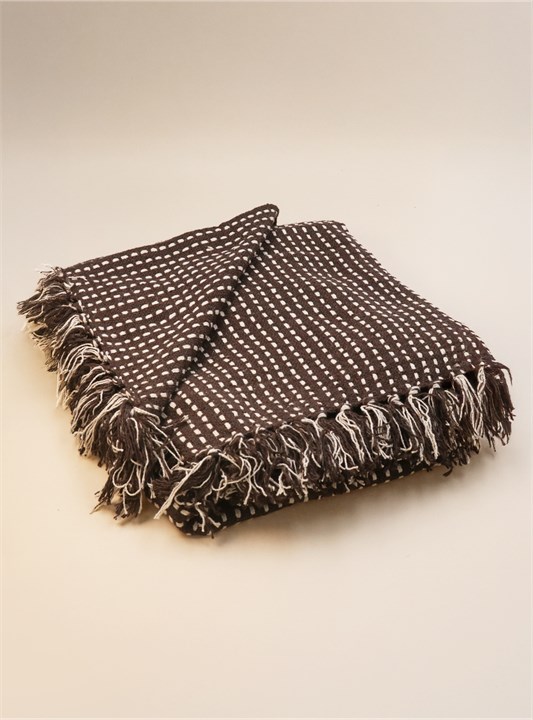 Gisela Graham Cotton Throw - Chocolate Brown Stab Stitch