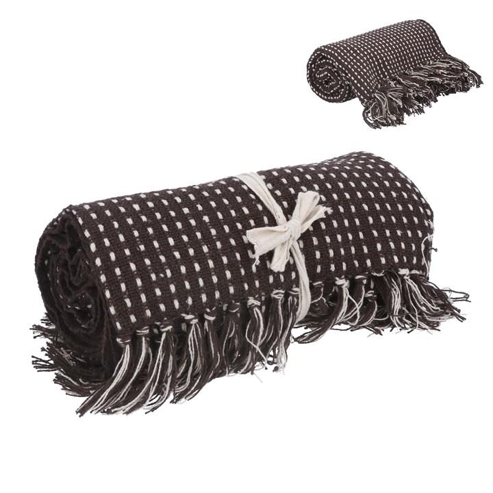gisela graham Cotton Throw - Chocolate Brown Stab Stitch