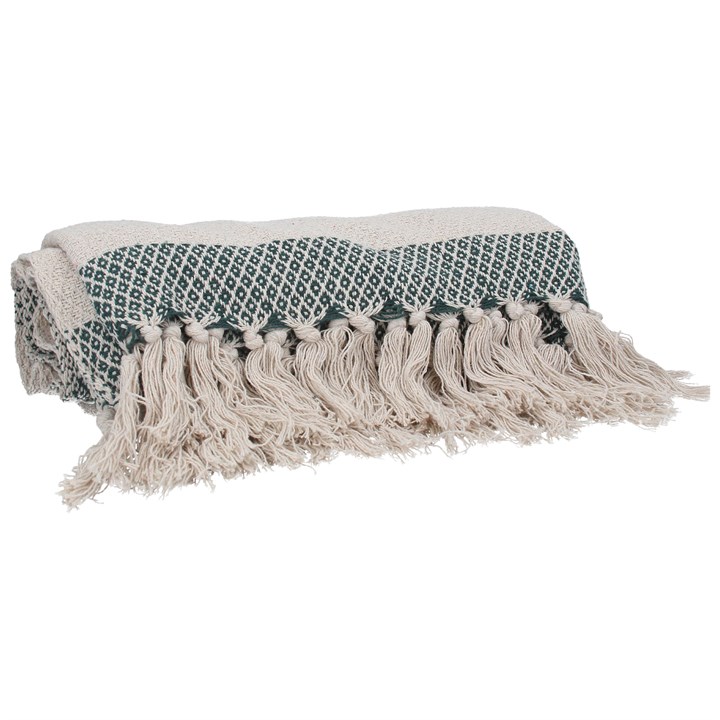 gisela graham Cotton Throw - Dark Green Diamond Stripe