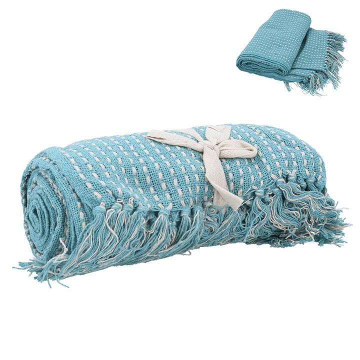 gisela graham Cotton Throw - Duck Egg Blue Stab Stitch