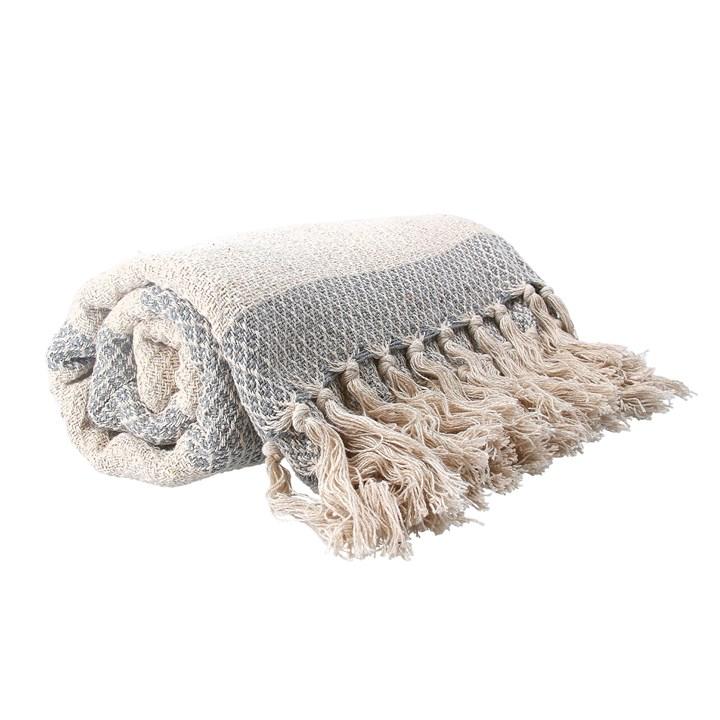 gisela graham Cotton Throw - Grey Woven Diamond Stripe