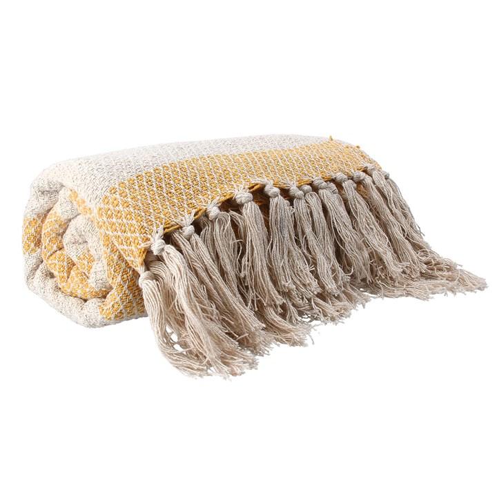 gisela graham Cotton Throw - Mustard Woven Diamond Stripe