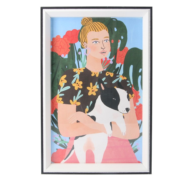 gisela graham Framed Print Large - Block Print Girl/Dog