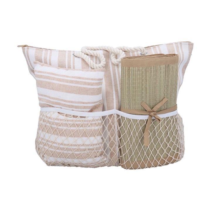 gisela graham Beach Bag Set - Beige Stripe