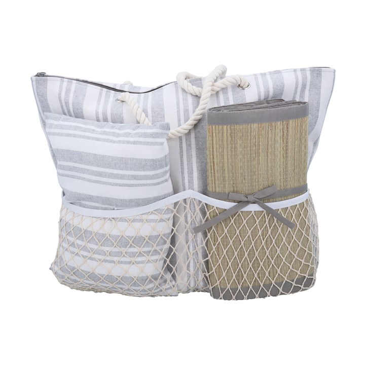 gisela graham Beach Bag Set - Grey Stripe